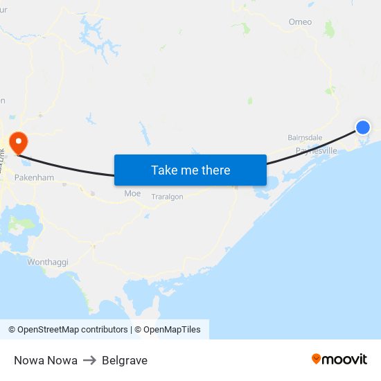 Nowa Nowa to Belgrave map