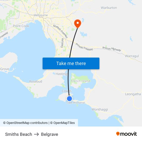 Smiths Beach to Belgrave map