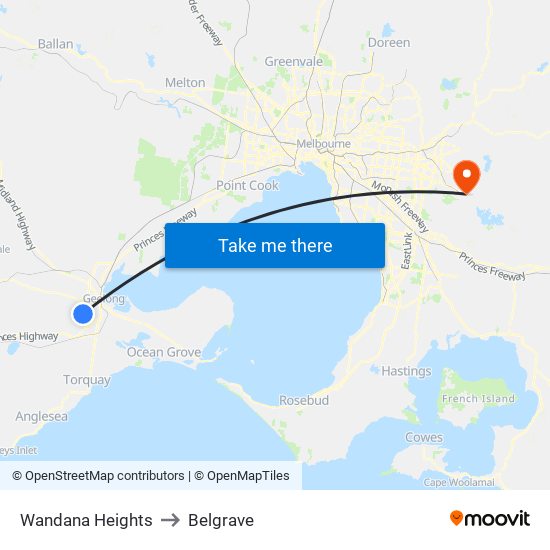 Wandana Heights to Belgrave map