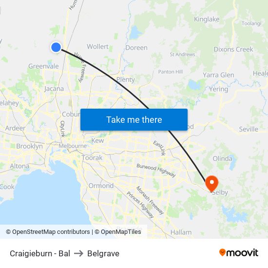 Craigieburn - Bal to Belgrave map