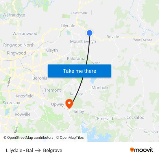 Lilydale - Bal to Belgrave map