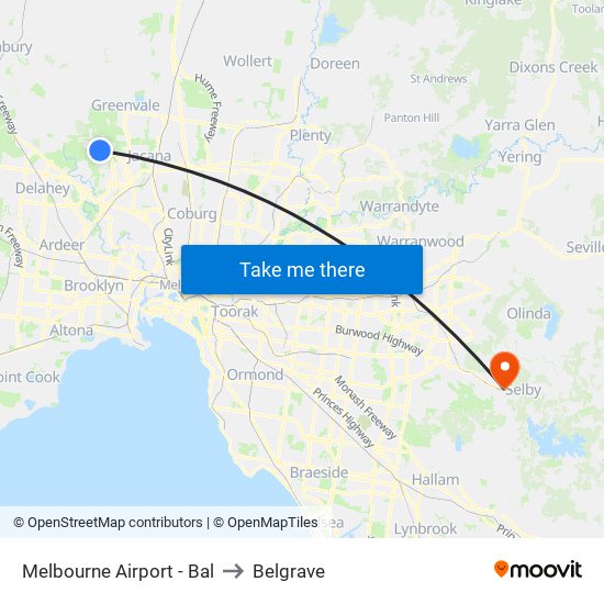 Melbourne Airport - Bal to Belgrave map