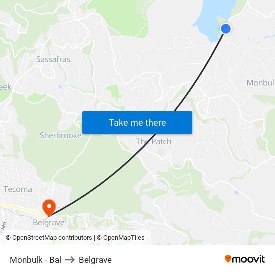 Monbulk - Bal to Belgrave map