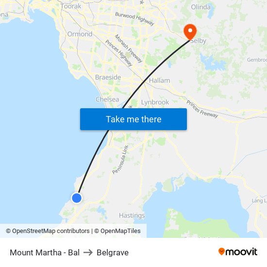 Mount Martha - Bal to Belgrave map