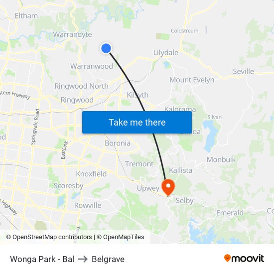 Wonga Park - Bal to Belgrave map