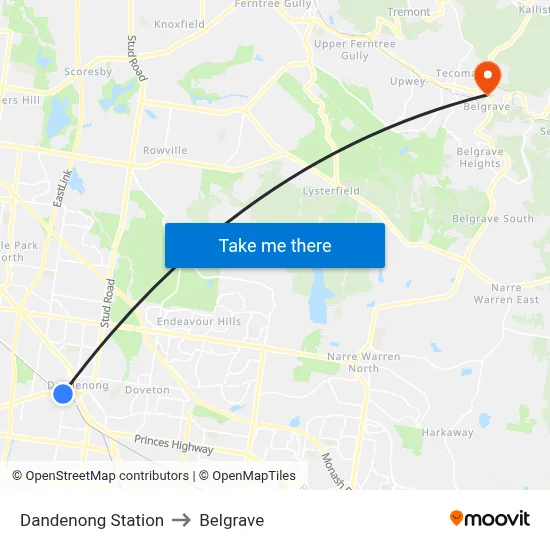 Dandenong Station to Belgrave map
