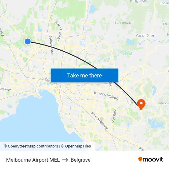 Melbourne Airport MEL to Belgrave map