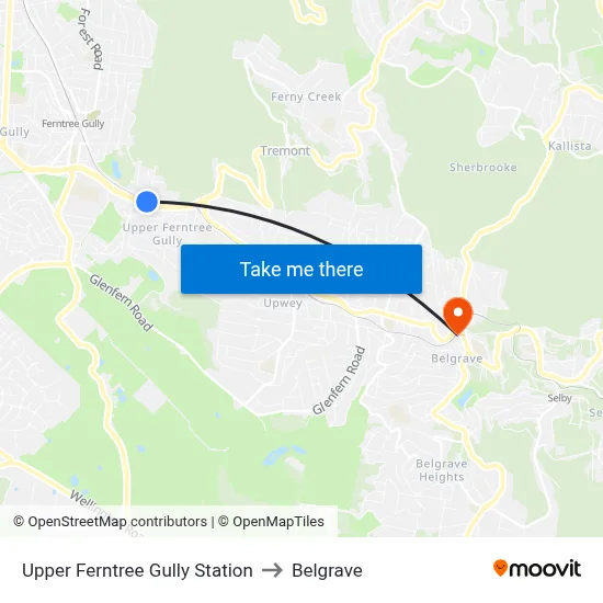 Upper Ferntree Gully Station to Belgrave map