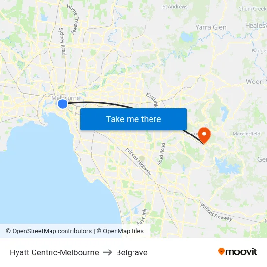Hyatt Centric-Melbourne to Belgrave map