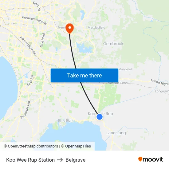 Koo Wee Rup Station to Belgrave map