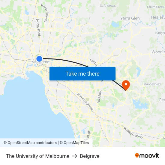 The University of Melbourne to Belgrave map
