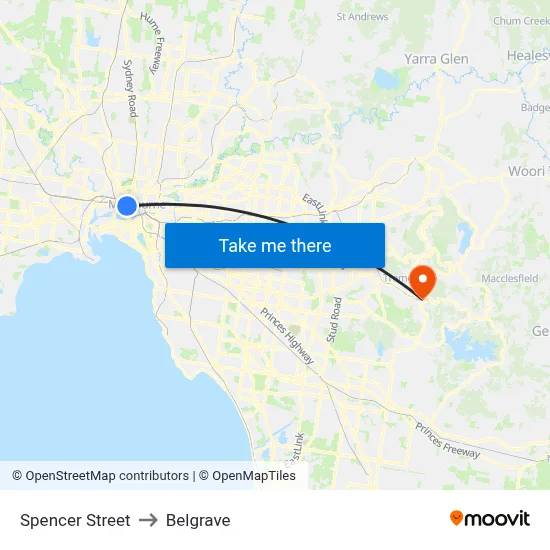 Spencer Street to Belgrave map
