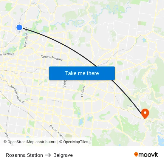Rosanna Station to Belgrave map