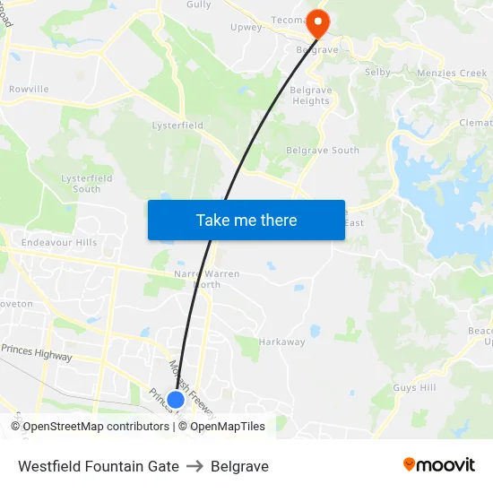 Westfield Fountain Gate to Belgrave map