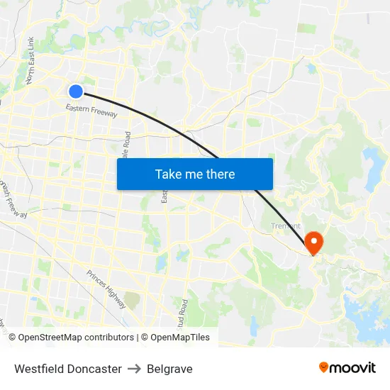 Westfield Doncaster to Belgrave map