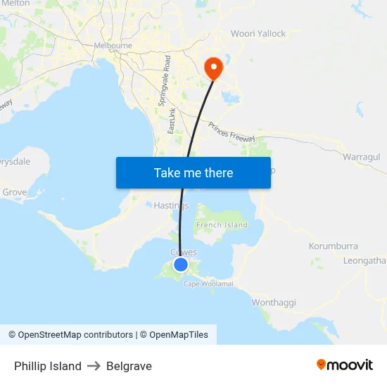 Phillip Island to Belgrave map