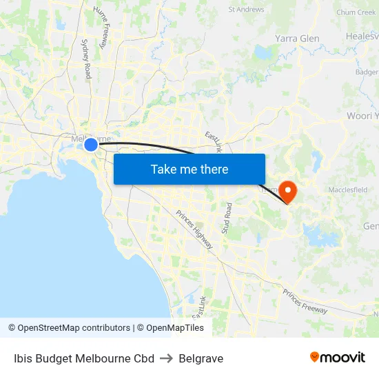 Ibis Budget Melbourne Cbd to Belgrave map