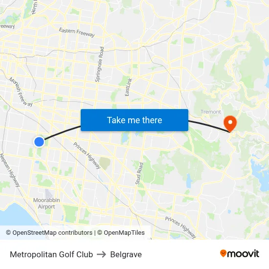 Metropolitan Golf Club to Belgrave map