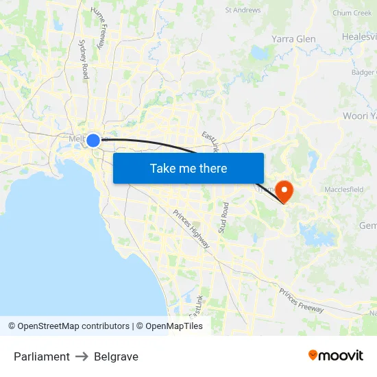 Parliament to Belgrave map