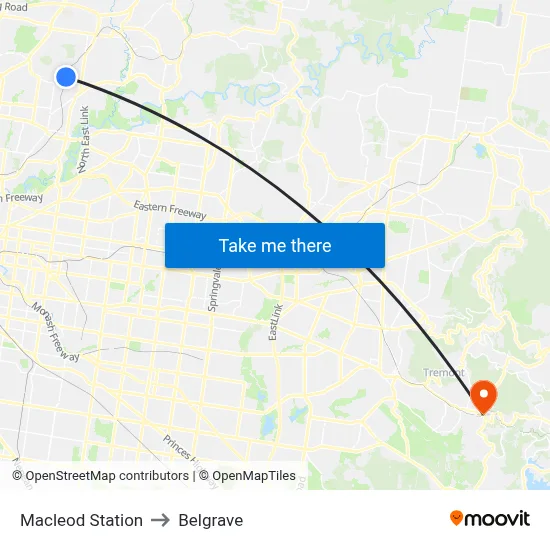 Macleod Station to Belgrave map
