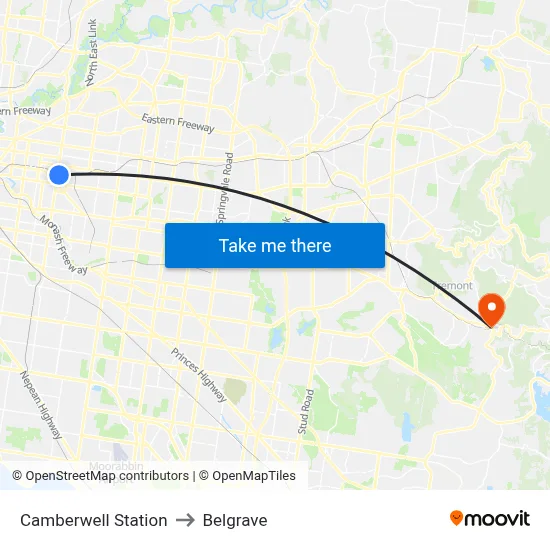 Camberwell Station to Belgrave map