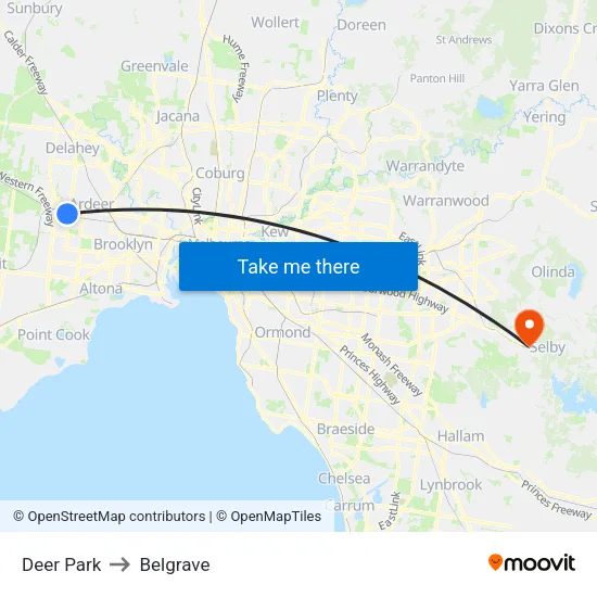Deer Park to Belgrave map