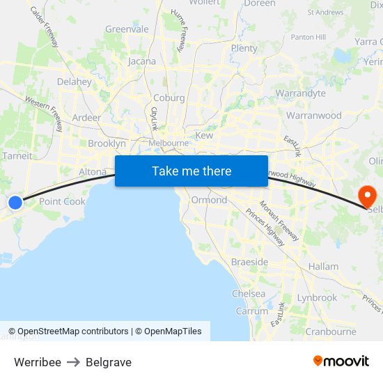 Werribee to Belgrave map