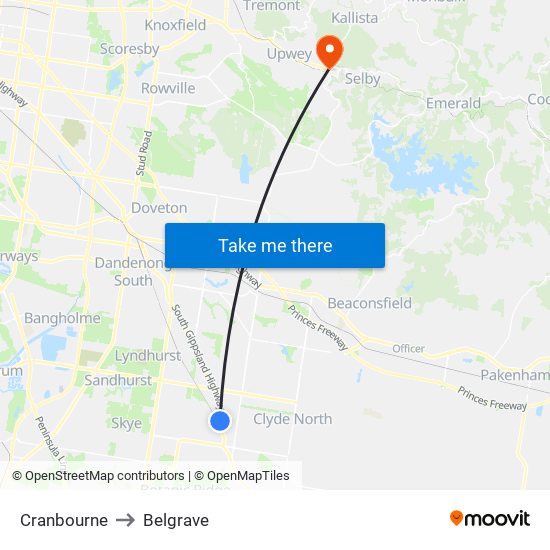 Cranbourne to Belgrave map