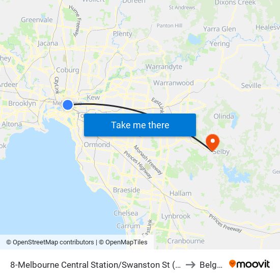 8-Melbourne Central Station/Swanston St (Melbourne City) to Belgrave map