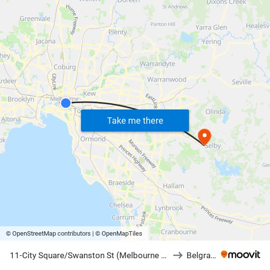 11-City Square/Swanston St (Melbourne City) to Belgrave map