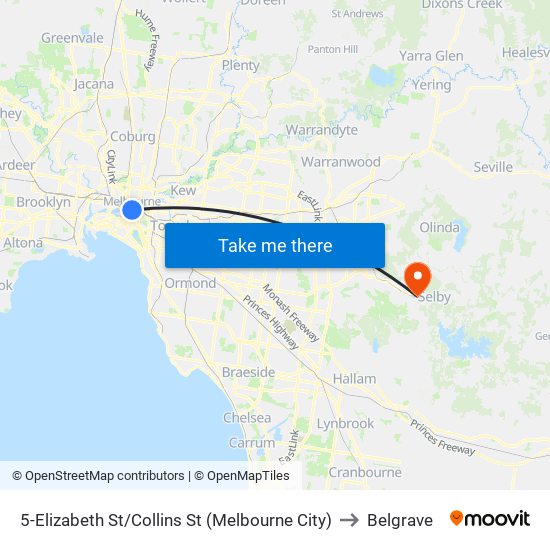 5-Elizabeth St/Collins St (Melbourne City) to Belgrave map