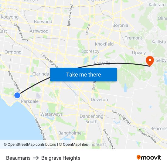 Beaumaris to Belgrave Heights map