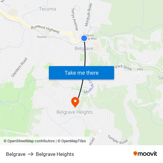 Belgrave to Belgrave Heights map