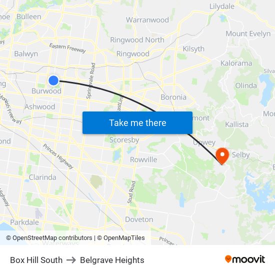 Box Hill South to Belgrave Heights map