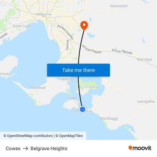 Cowes to Belgrave Heights map