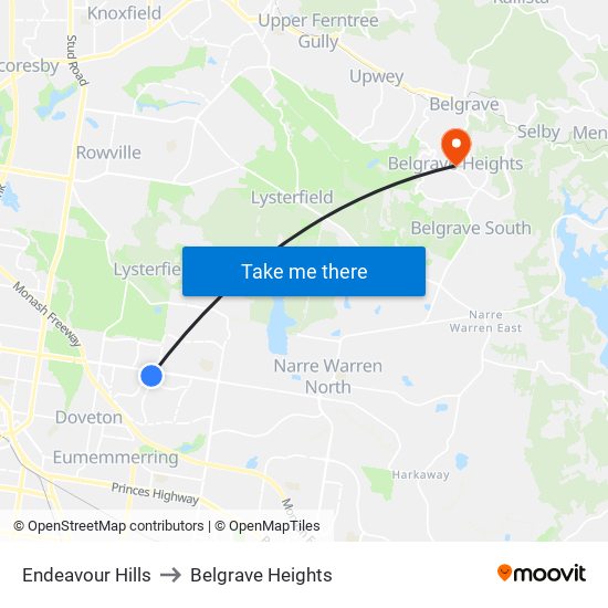 Endeavour Hills to Belgrave Heights map