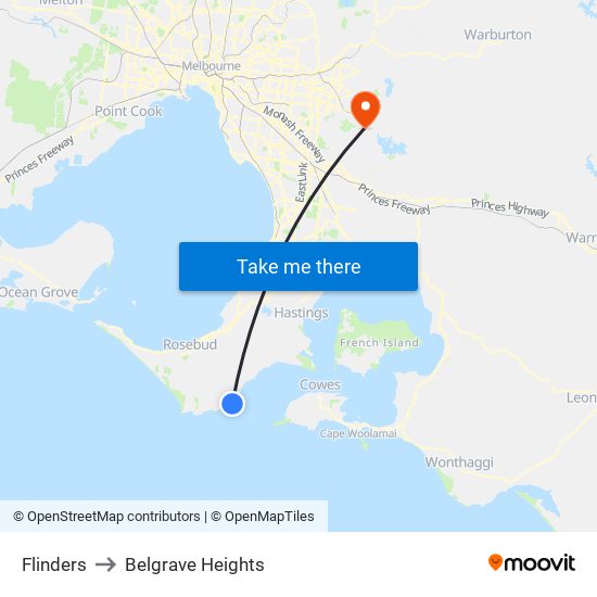 Flinders to Belgrave Heights map