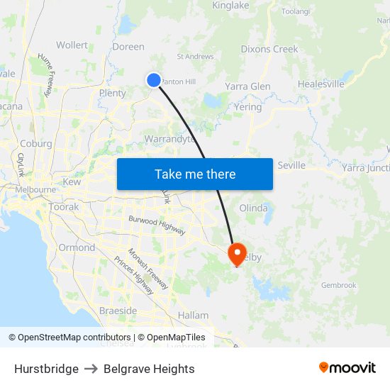 Hurstbridge to Belgrave Heights map