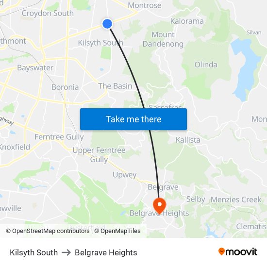 Kilsyth South to Belgrave Heights map