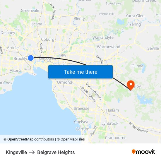 Kingsville to Belgrave Heights map