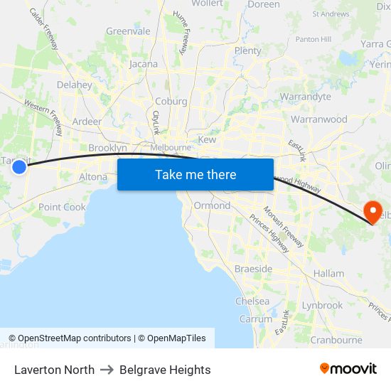Laverton North to Belgrave Heights map