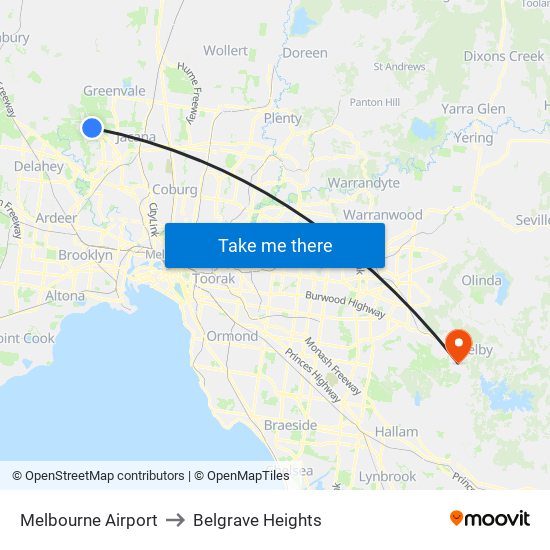 Melbourne Airport to Belgrave Heights map