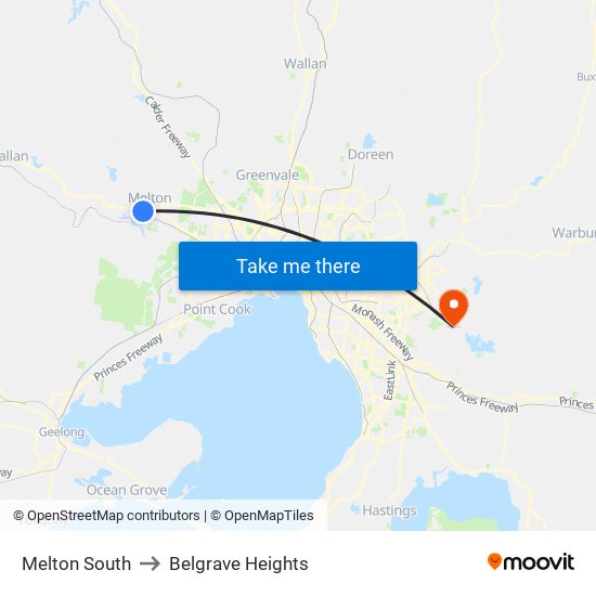 Melton South to Belgrave Heights map