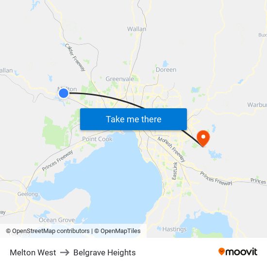 Melton West to Belgrave Heights map