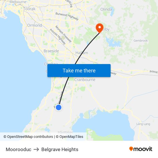 Moorooduc to Belgrave Heights map