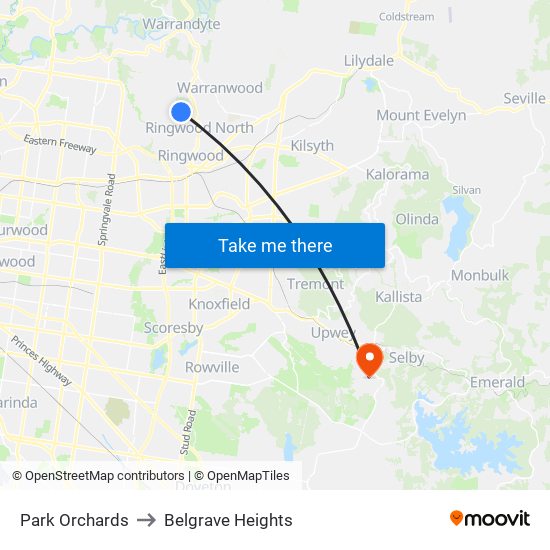 Park Orchards to Belgrave Heights map