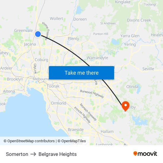 Somerton to Belgrave Heights map