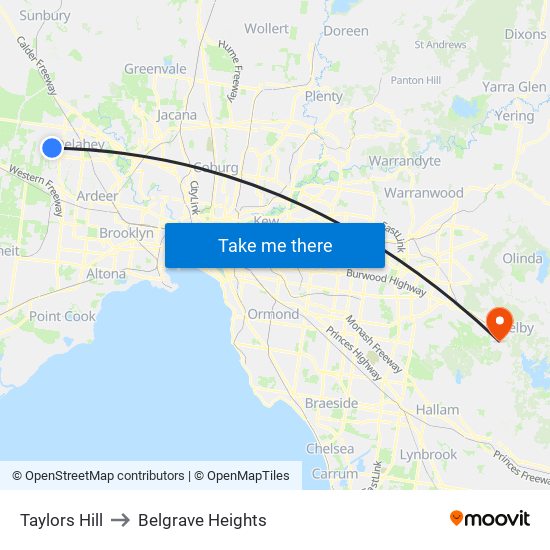 Taylors Hill to Belgrave Heights map