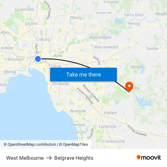 West Melbourne to Belgrave Heights map