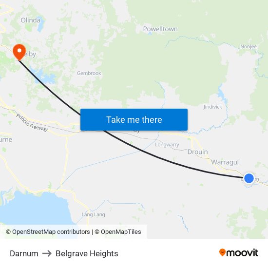 Darnum to Belgrave Heights map